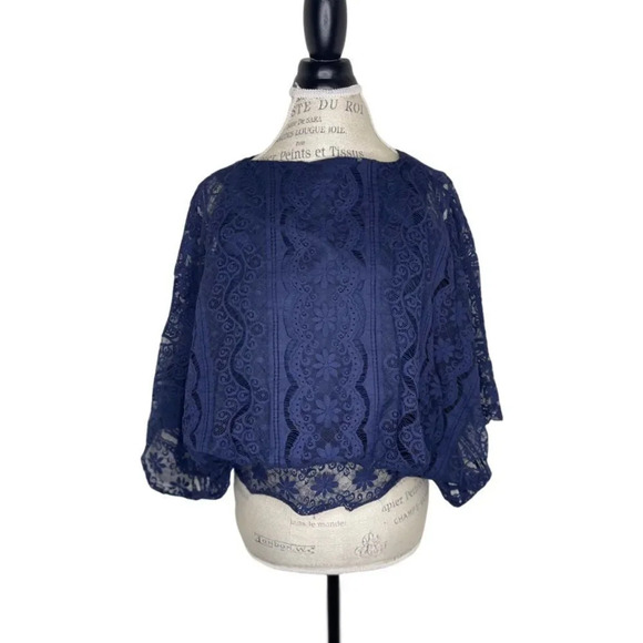 Anthropologie Beyond Vintage lace top no tags medium Navy - Picture 2 of 6